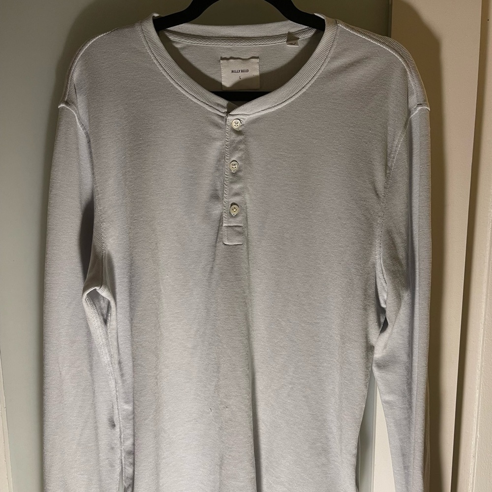 Billy Reid Light Blue Waffle Long Sleeve Henley